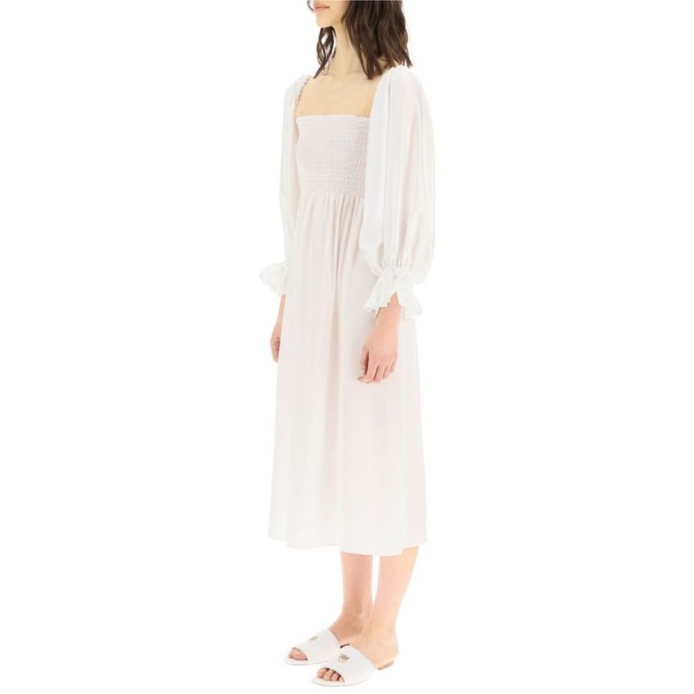 NEW Sleeper Atlanta Linen Dress Off-Shoulder White Puff Sleeve w/ Bow size L - Picture 9 of 14